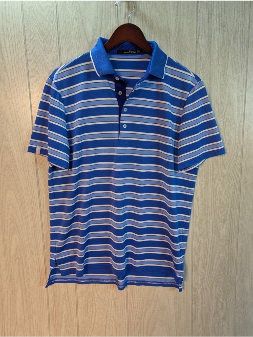 Ralph Lauren RLX Mens Medium Blue Stripe Stretch Golf Polo Sport Shirt
